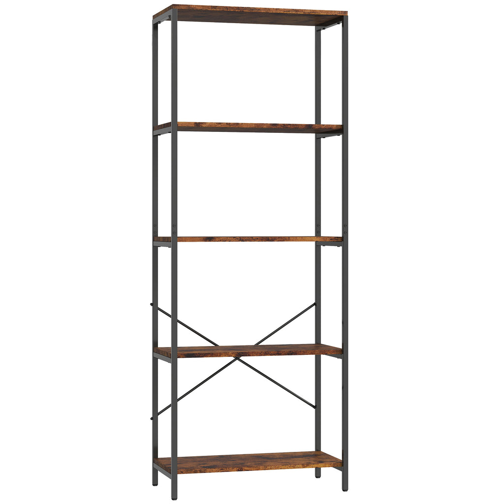 5-Tier Bookshelf, Industrial Bookcase with Metal Frame - Rustic Brown and Black