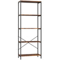5-Tier Bookshelf, Industrial Bookcase with Metal Frame - Rustic Brown and Black