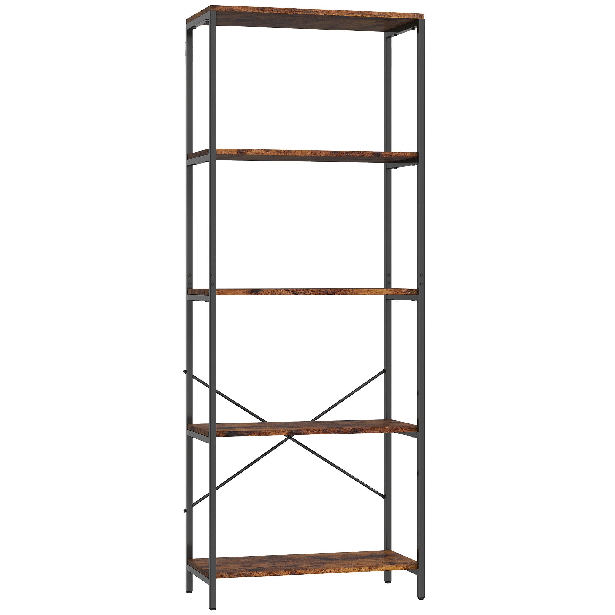 5-Tier Bookshelf, Industrial Bookcase with Metal Frame - Rustic Brown and Black