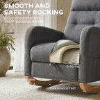 Upholstered Rocking Chair Retractable Footrest Rocker Chair High Back for Living Room Grey