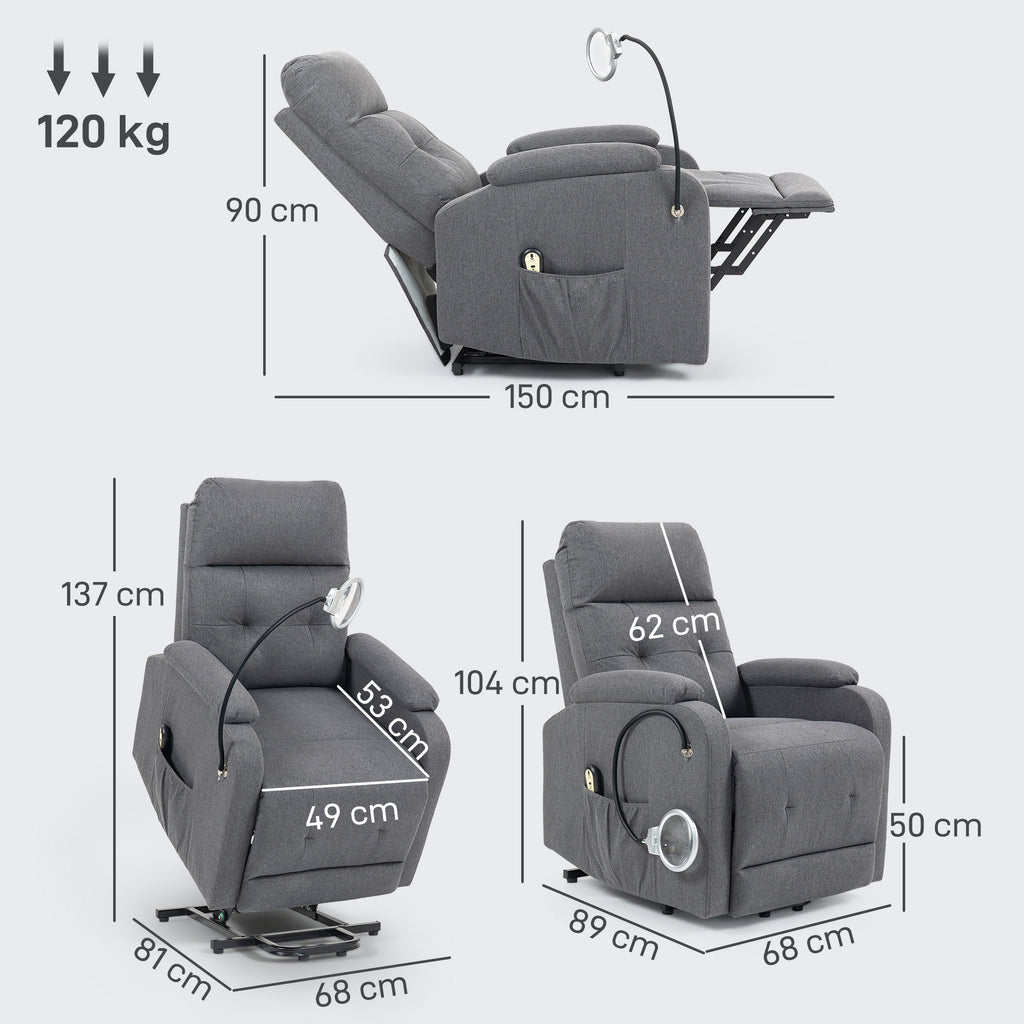 Electric Rise/Recline Armchair, with Reading Light - Grey