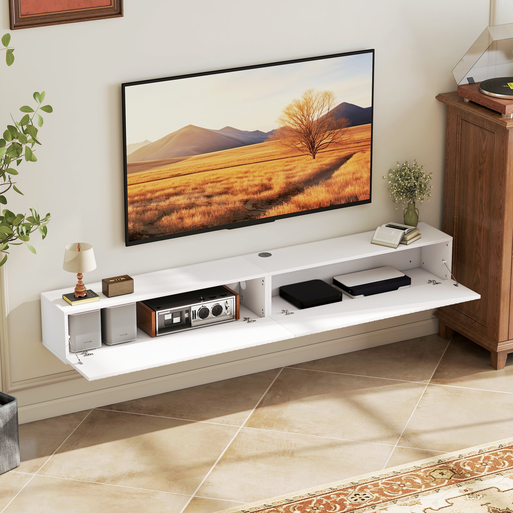 80cm Floating TV Stand, Wall Mount TV Unit with Cable Management Hole, Fits up to 72" TV, White
