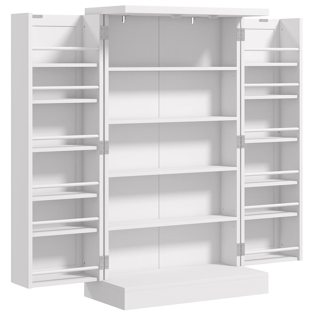 HOMCOM Freestanding Kitchen Pantry Cupboard with Adjustable Shelves & Door Racks - White