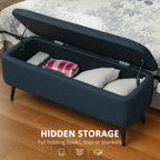 92 x 31cm Linen-Look Storage Ottoman - Dark Blue