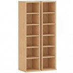 Set of 2 CD Media Display Shelf Unit Tower Rack with Adjustable Shelves, Natural