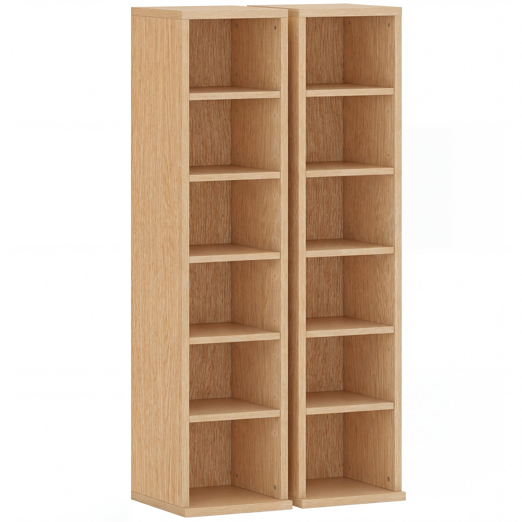 Set of 2 CD Media Display Shelf Unit Tower Rack with Adjustable Shelves, Natural