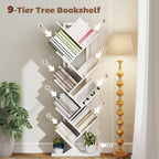 9-Tier Tree Bookshelf, Industrial Free Standing Bookcase with Steel Frame, Display Storage White