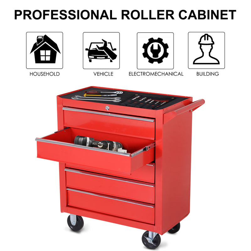 5-Drawer Lockable Rolling Tool Cabinet – Red – image 6 of 9