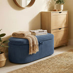 Storage Ottoman, Corduroy Upholstered Ottoman Storage Box with Padded Seat, 105 x 51 x 49 cm, Blue