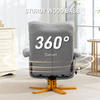 PU Leather Swivel Recliner Chair with Footstool, Wooden Base and Storage for Living Room, Light Grey