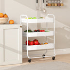 HOMCOM 3-Tier Storage Trolley on Wheels with Mesh Baskets - White