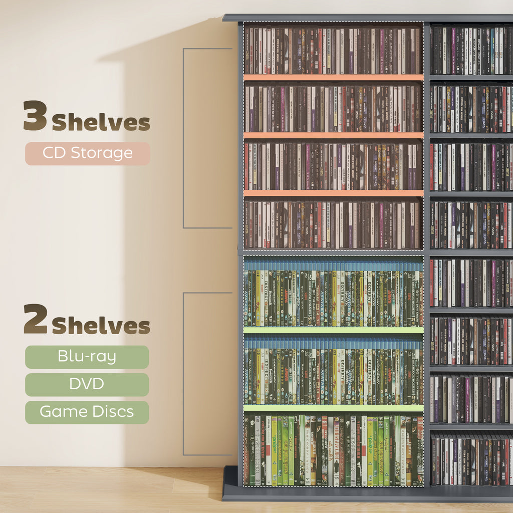 16-Compartment Media Shelf - Grey