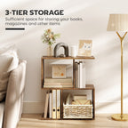 Side Table, Narrow End Table with Storage Shelves, S-Shaped, 3-Tier, 50W x 19.5D x 58H cm, Rustic Brown