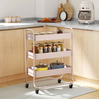 HOMCOM 3-Tier Storage Trolley on Wheels with Mesh Baskets - Light Pink