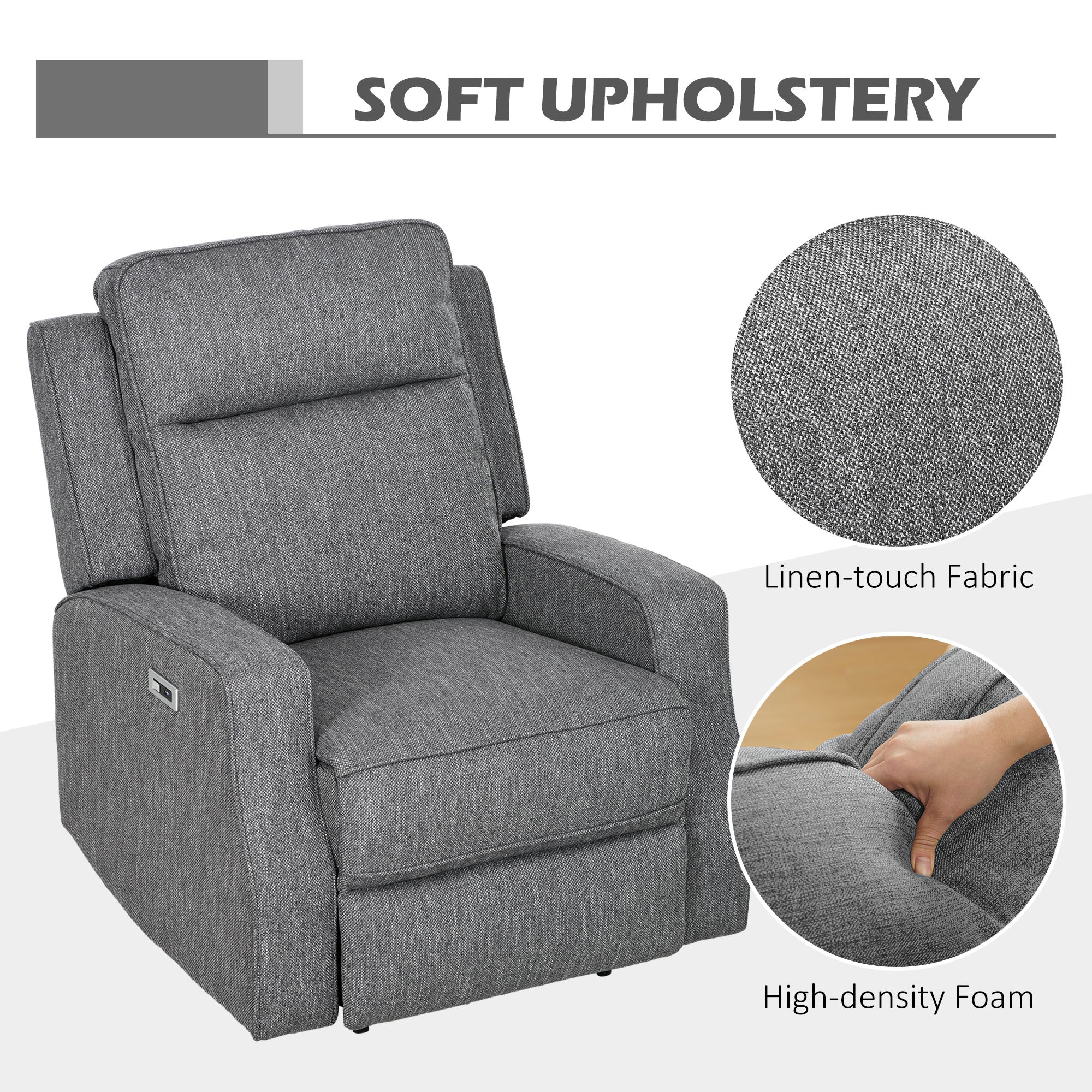 HOMCOM 150Â° Electric Reclining Chair, with USB port and Footrest - Charcoal Grey