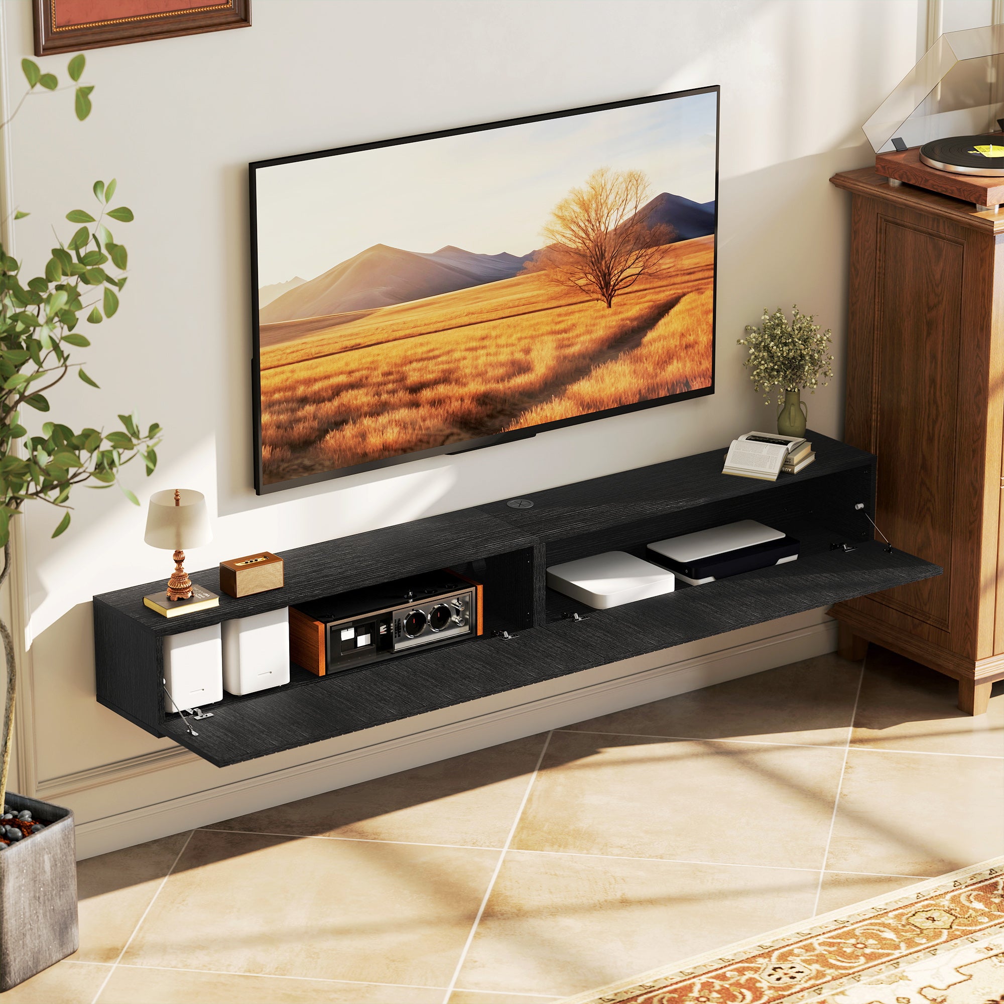 180cm Floating TV Stand, Wall Mount TV Unit with Cable Management Hole, Fits up to 72" TV, Black
