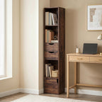 Bookcase with Drawers Adjustable Shelf Bookshelf with 2 Drawers and Cabinet 158 cm Rustic Brown