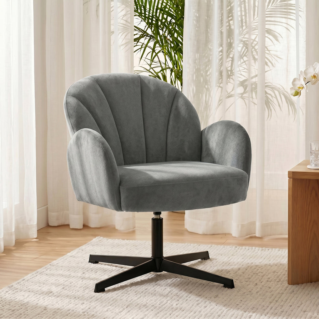 Swivel Accent Chair, Shell-Shaped Armchair with Spring Cushion, Metal Base, Grey