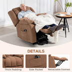 Power Lift Recliner Chair with Vibration Massage, Lift Chair for Elderly with Footrest, Remote, Side Pocket, Brown