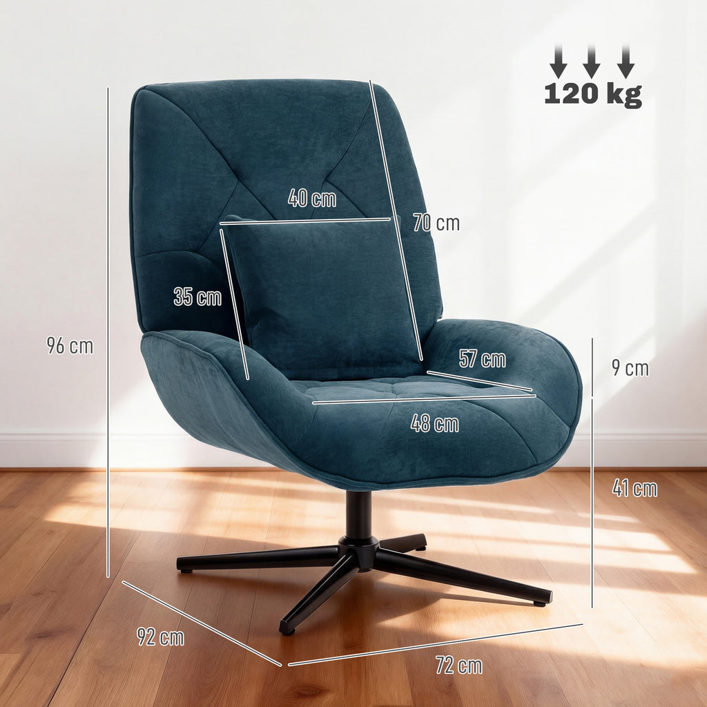 Accent Chair, Chenille Upholstered Swivel Armchair with Lumbar Pillow, High Back, Deep Seat and Metal Legs, Dark Green
