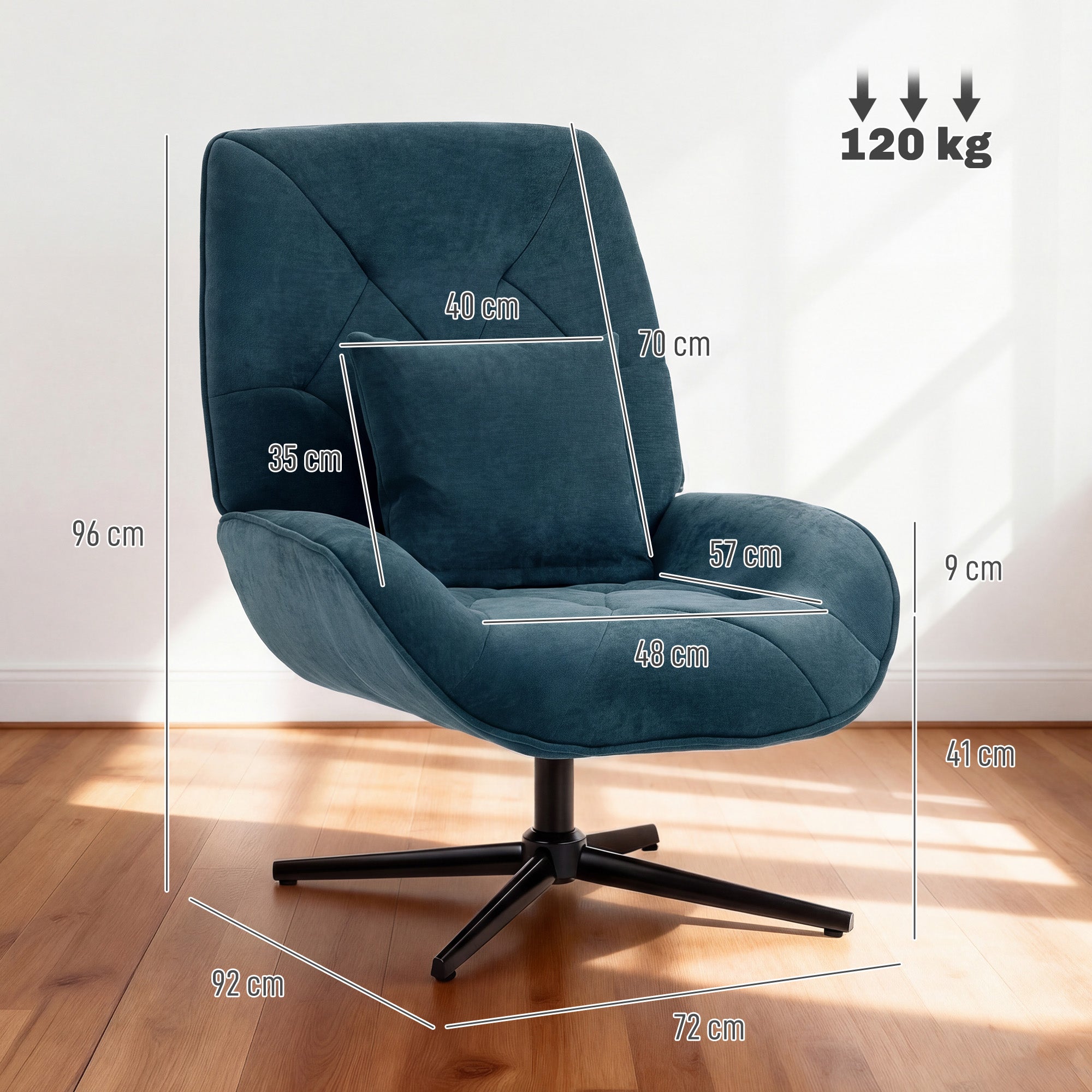 Accent Chair, Chenille Upholstered Swivel Armchair with Lumbar Pillow, High Back, Deep Seat and Metal Legs, Dark Green