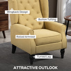 Wingback Accent Chair, Retro Upholstered Button Tufted Occasional Chair for Living Room and Bedroom, Yellow