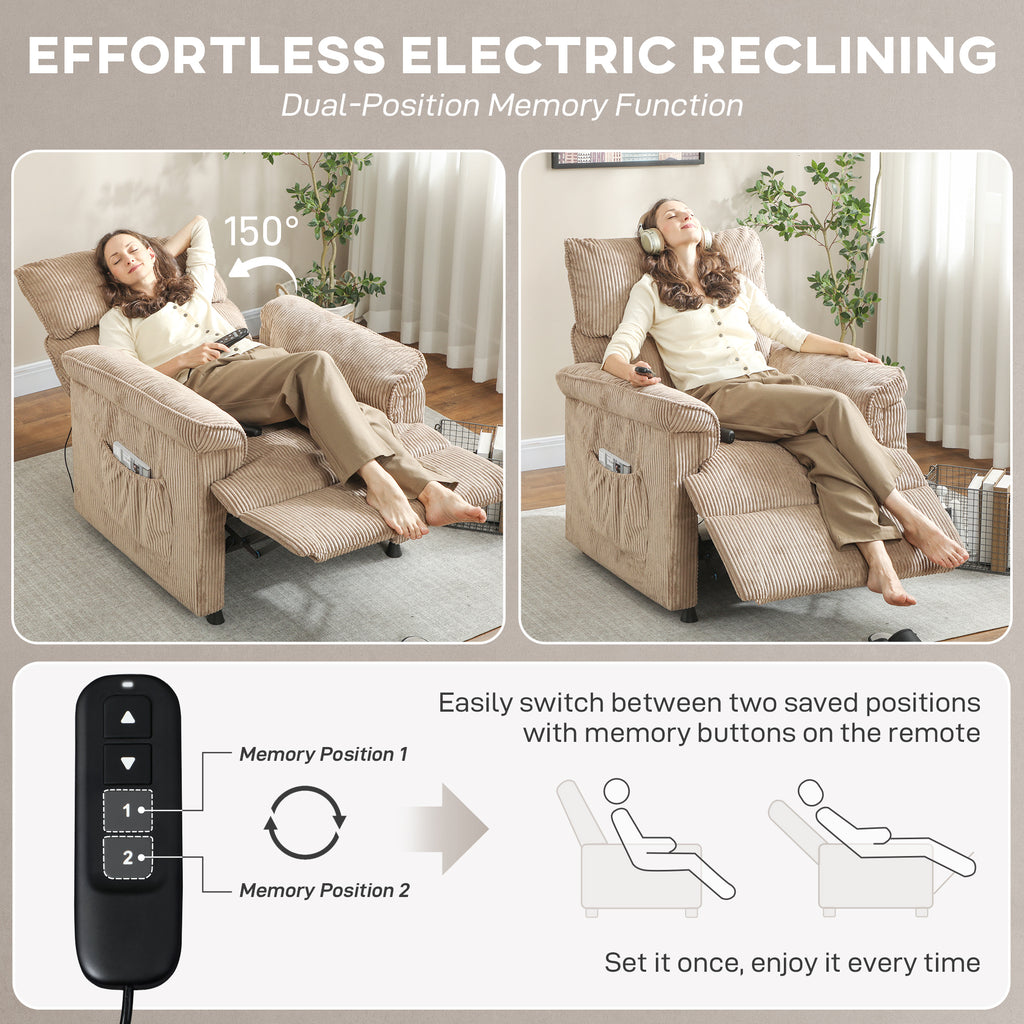 Corduroy Electric Massage Recliner - Brown