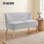 Modern Velvet Double Seat Sofa w/ Wood Frame Foam Padding Soft Comfortable Compact Couch Light Grey