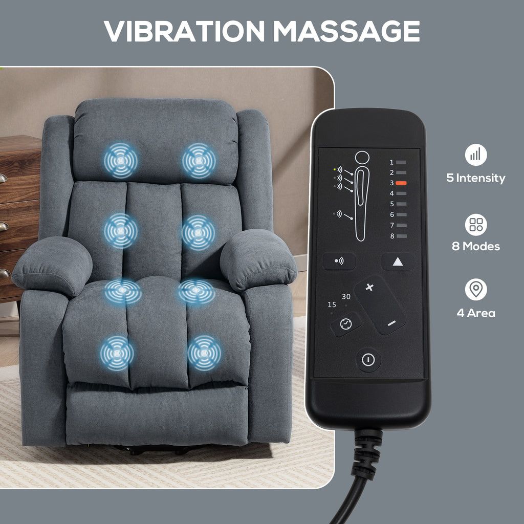 HOMCOM Power Lift Recliner Chair with Vibration Massage, Lift Chair for Elderly with Footrest, Remote, Side Pocket, Grey