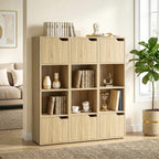 Narrow Bookcase, 4-Tier Bookshelf, Storage Cabinet with doors for Living Room, Bedroom, Oak