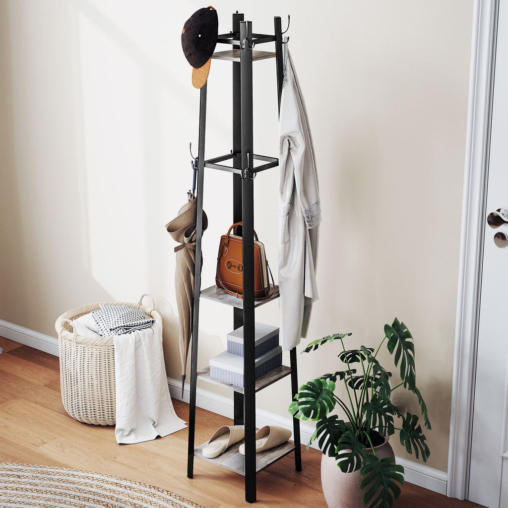 Industrial-Style Four Shelf Coat Stand - Grey/Black