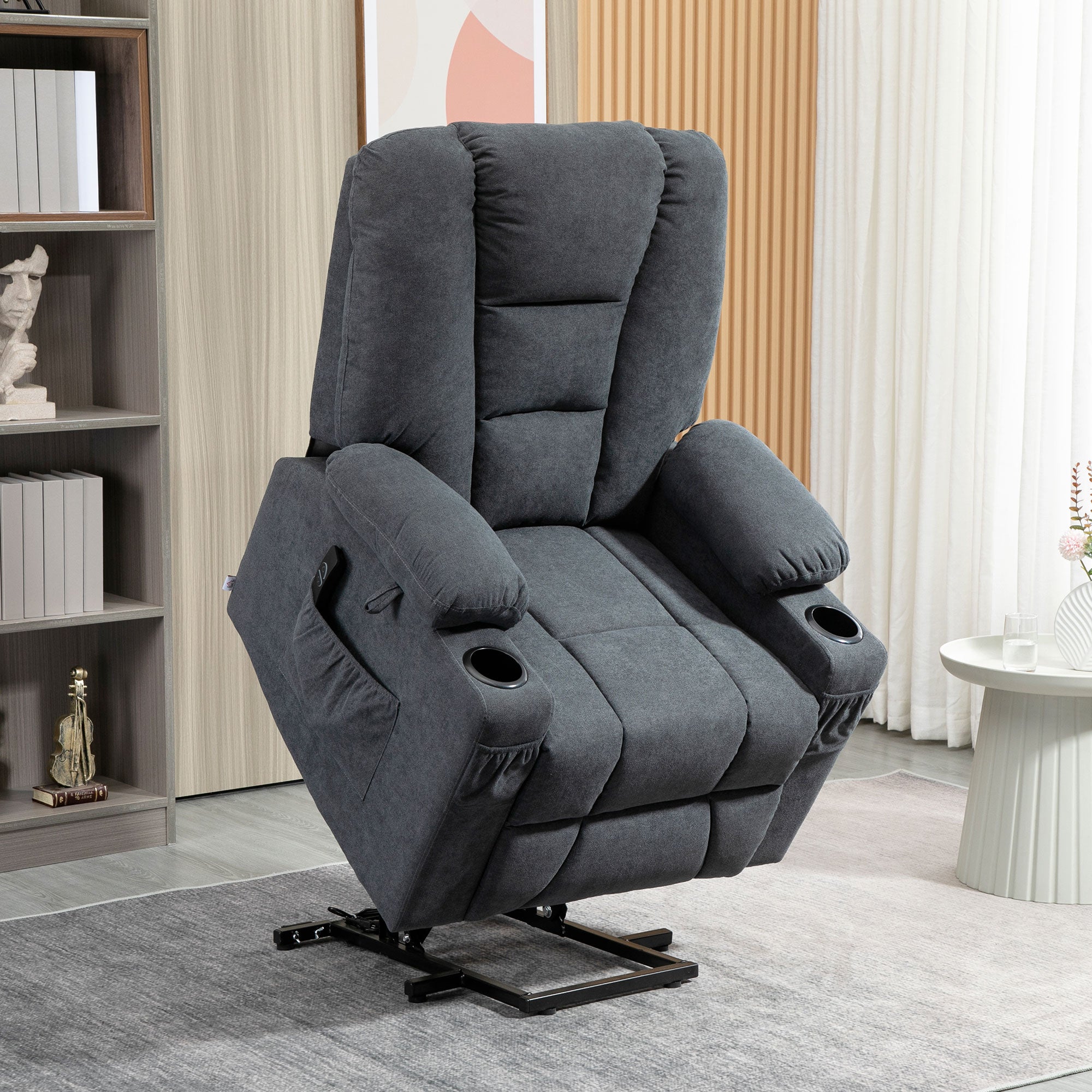 HOMCOM Electric Riser Recliner Armchairï¼ Oversized Chair with Cup Holder & Side Pockets for Elderly in Living Room, Charcoal Grey