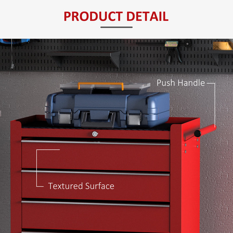 5-Drawer Lockable Rolling Steel Tool Cabinet – Red – image 6 of 9