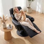 Upholstered Reclining Armchair, Manual Recliner Chair with Footrest and Adjustable Backrest, Black