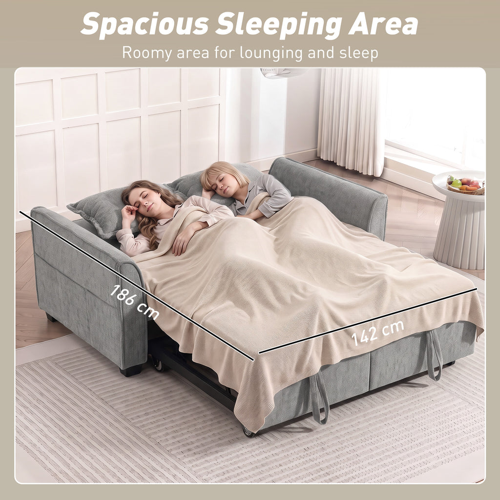 2 Seater Sofa Bed, 4-in-1 L-Shaped Convertible Pull-Out Sleeper Sofa with Adjustable Backrest and Side Pockets, Grey