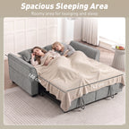 2 Seater Sofa Bed, 4-in-1 L-Shaped Convertible Pull-Out Sleeper Sofa with Adjustable Backrest and Side Pockets, Grey