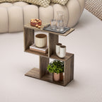 Side Table, Narrow End Table with Storage Shelves, S-Shaped, 3-Tier, 50W x 19.5D x 58H cm, Oak