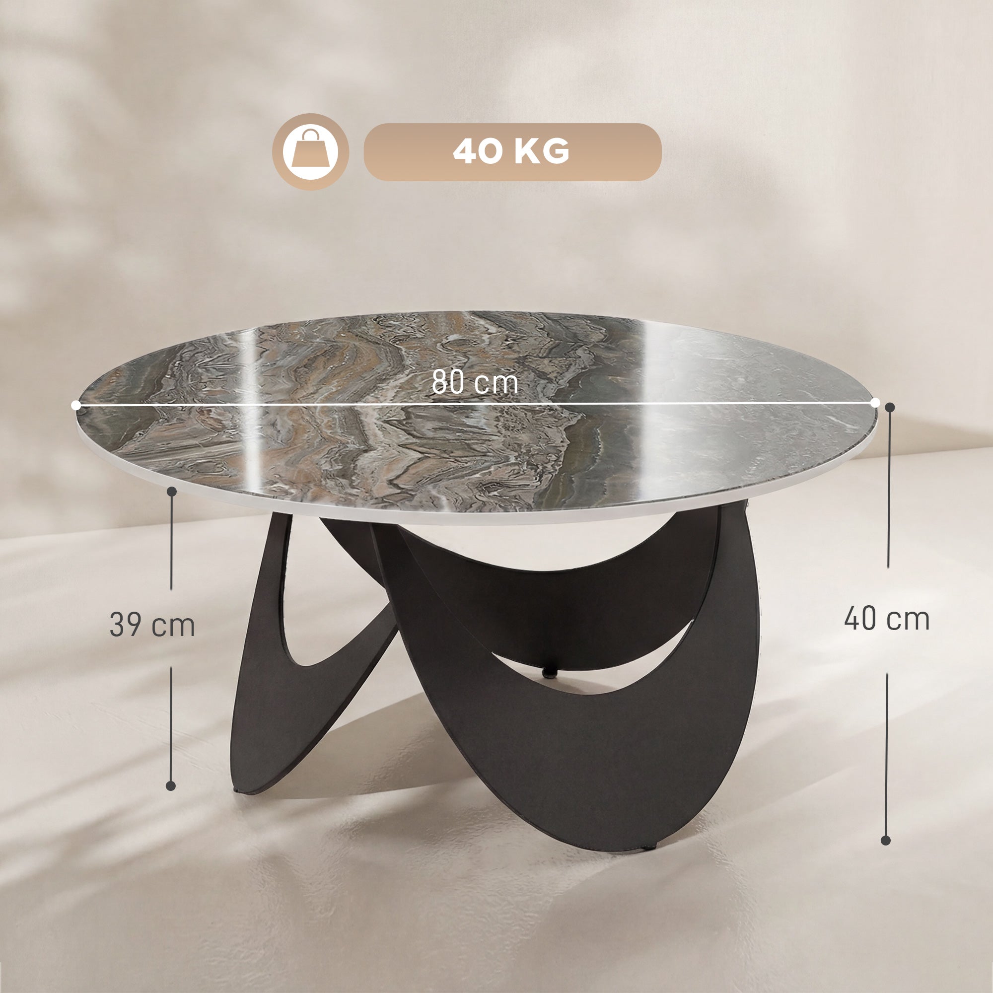 Coffee Table Sintered Stone Top Adjustable Foot Pads Modern Centre Table for Living Room Brown and Black