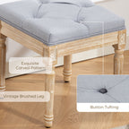 Vintage Foot Stool, Tufted Square Footrest with Wood Legs, Light Grey