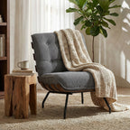 Accent Chair, Linen-look Fabric Reading Chair with Spring Cushion, Slatted Support, Steel Frame, Dark Grey