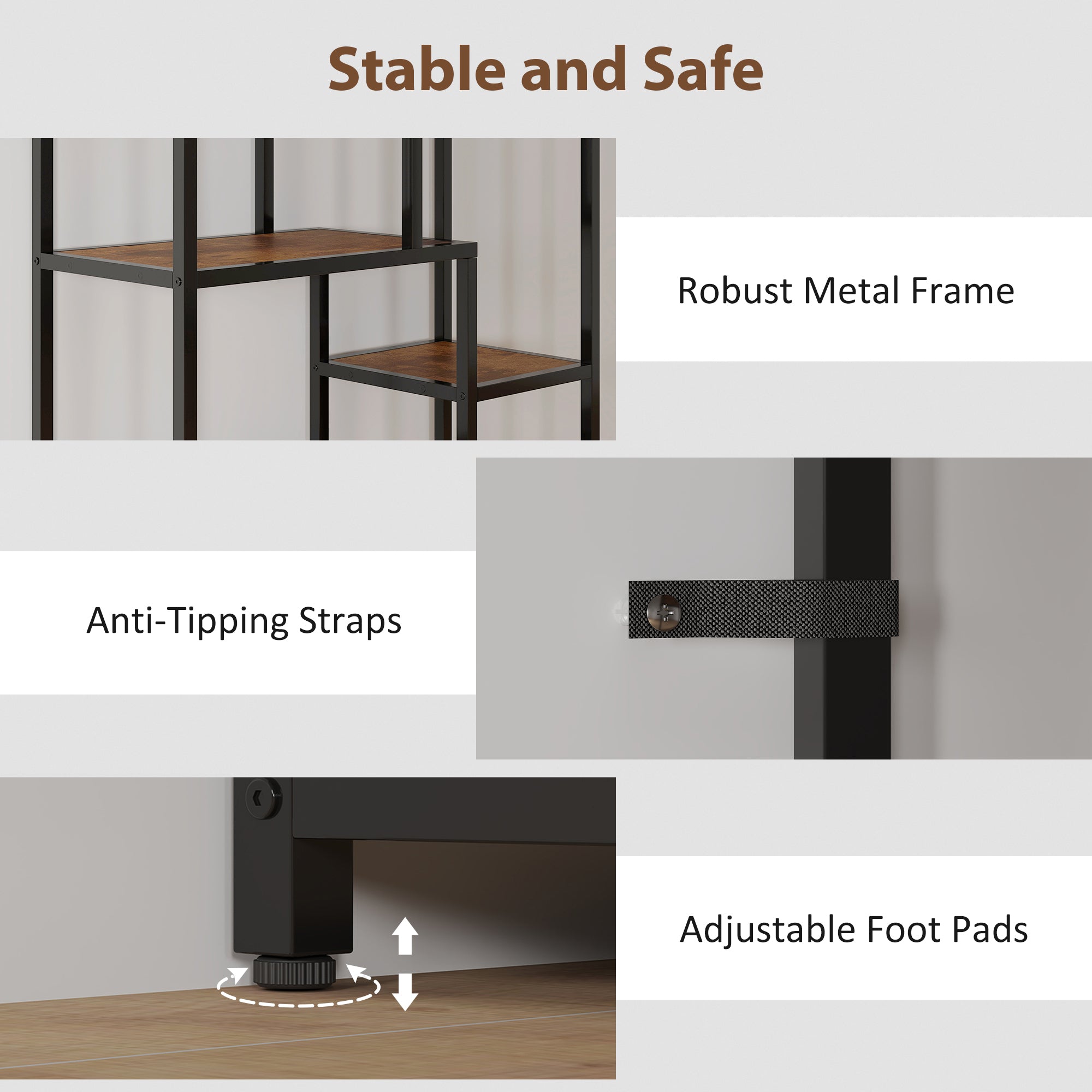 Seven-Tier Geometric Bookcase - Brown/Black