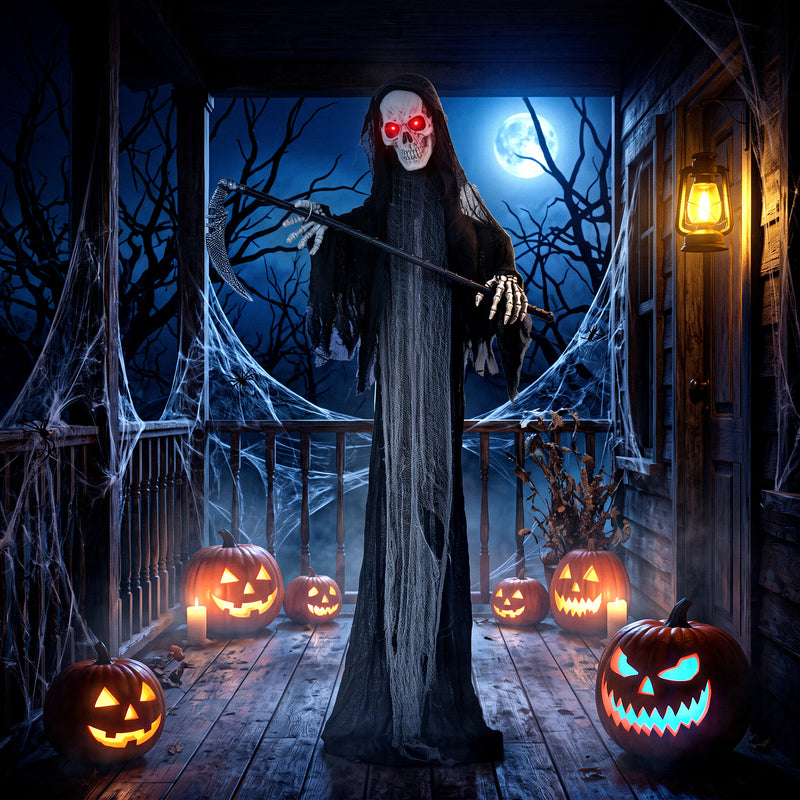 183cm Animated Grim Reaper with Scythe & Glowing Eyes – image 8 of 9