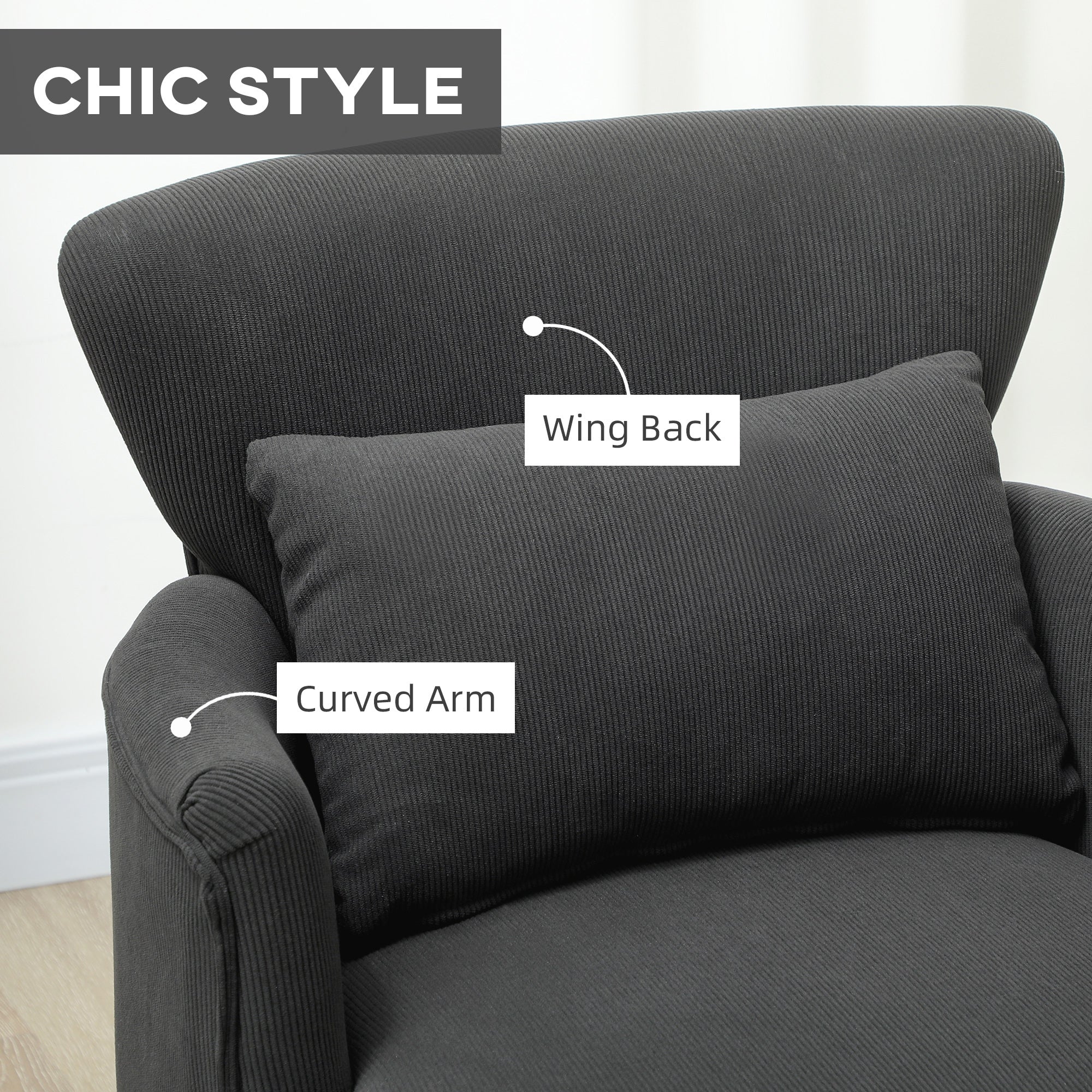 Corduroy Retro Accent Chair - Black