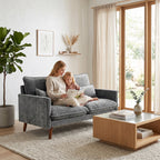 2 Seater Sofa, Loveseat Sofa with Spring Cushions, Wide and Deep Seat, Wood Legs, Grey