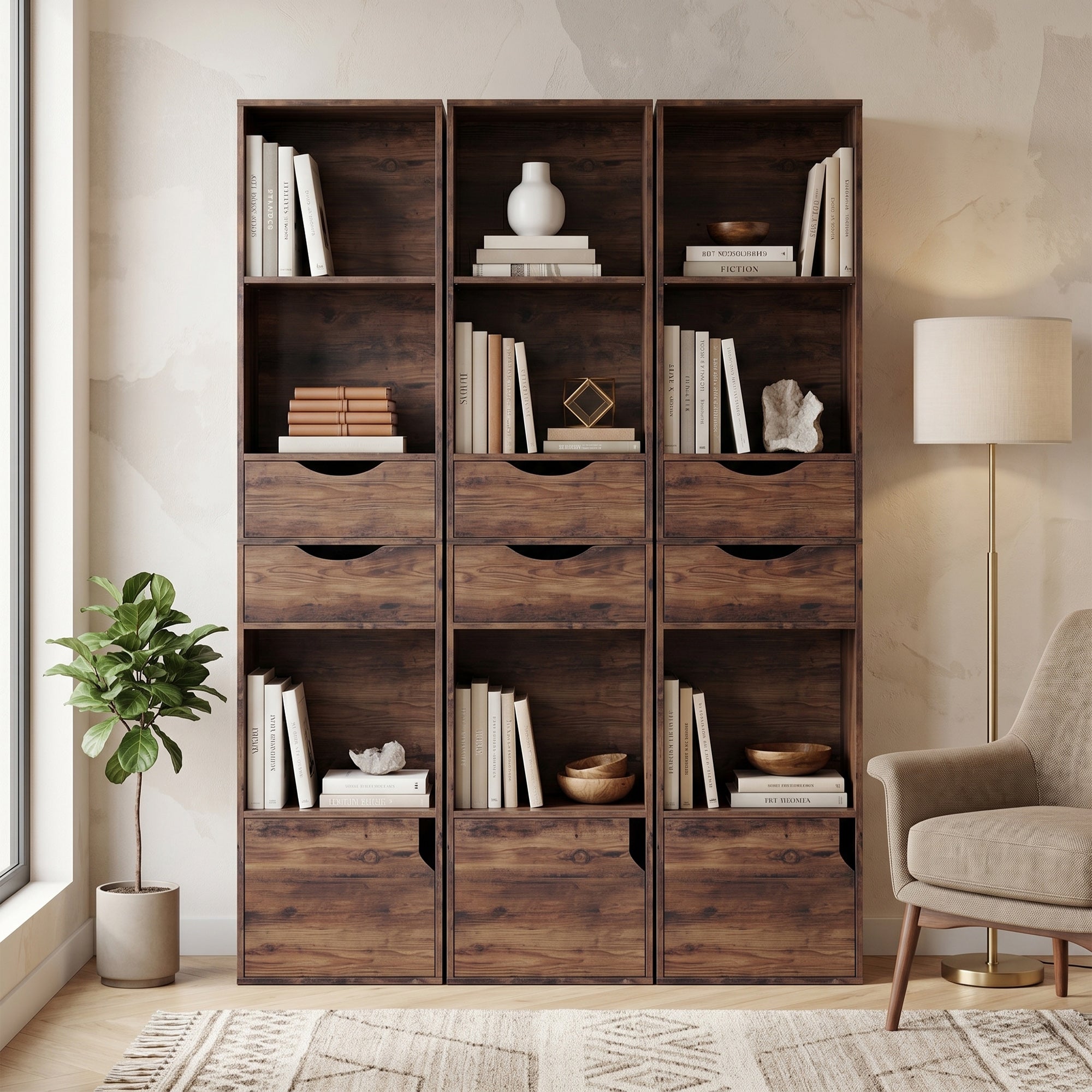 Bookcase with Drawers Adjustable Shelf Bookshelf with 2 Drawers and Cabinet 158 cm Rustic Brown