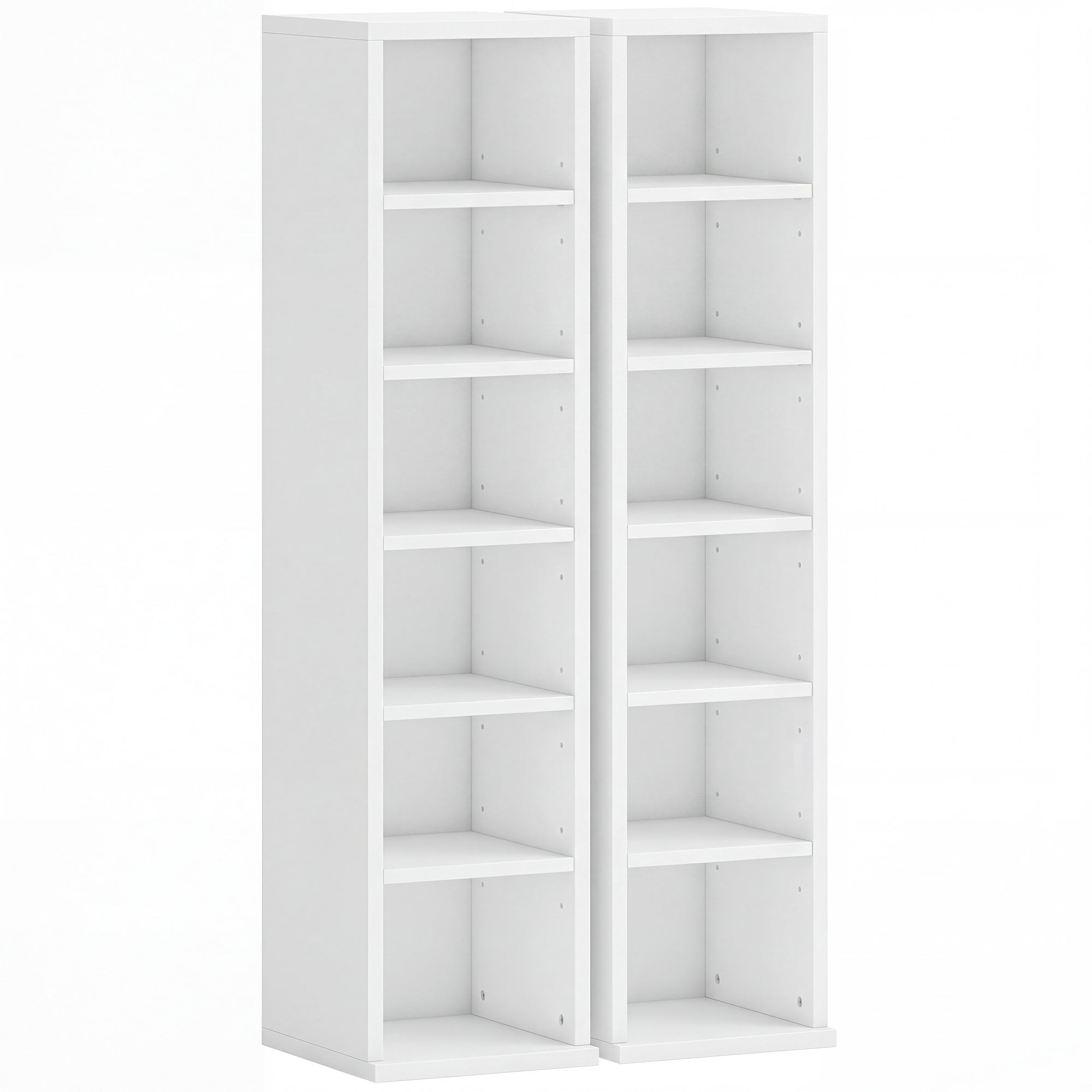 Set of 2 CD Media Display Shelf Unit Tower Rack with Adjustable Shelves, White