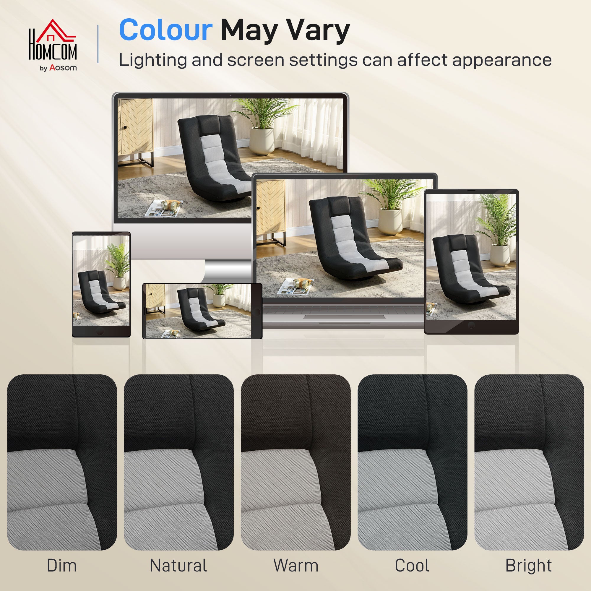 Floor Chair, Folding Floor Sofa with Adjustable Backrest, Wide Seat, Swivel Base, Black