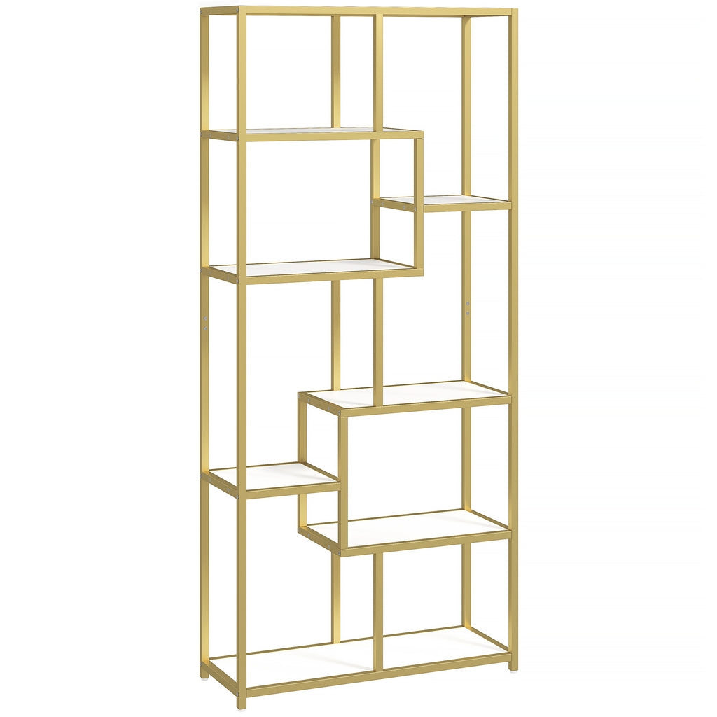 Seven-Tier Geometric Bookcase - White/Gold Tone