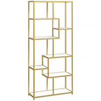 Seven-Tier Geometric Bookcase - White/Gold Tone