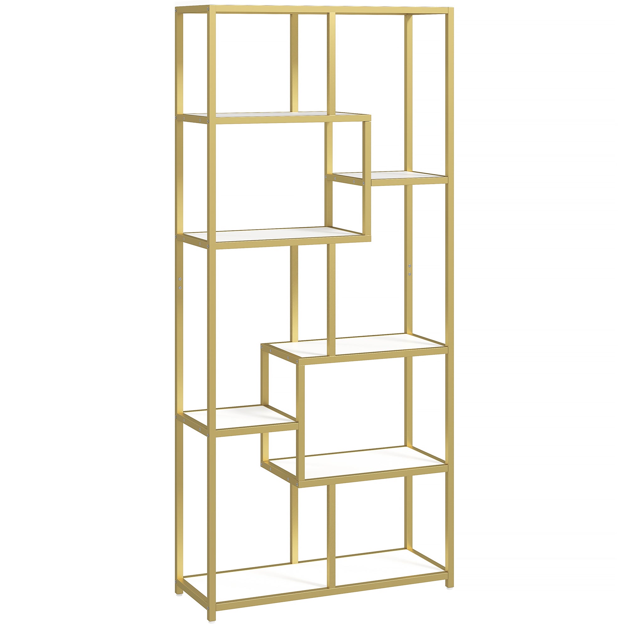 Seven-Tier Geometric Bookcase - White/Gold Tone